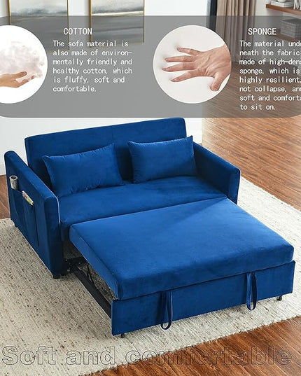 Sleeper Couch Pull-Out Sofa Bed 3-in-1 Versatile Multi-Functional Velvet, Convertible 54'' Loveseat Chaise Lounge with Adjustable Backrest Lumbar Pillows,for Living Room Side Pockets,Small Space - LeafyLoom