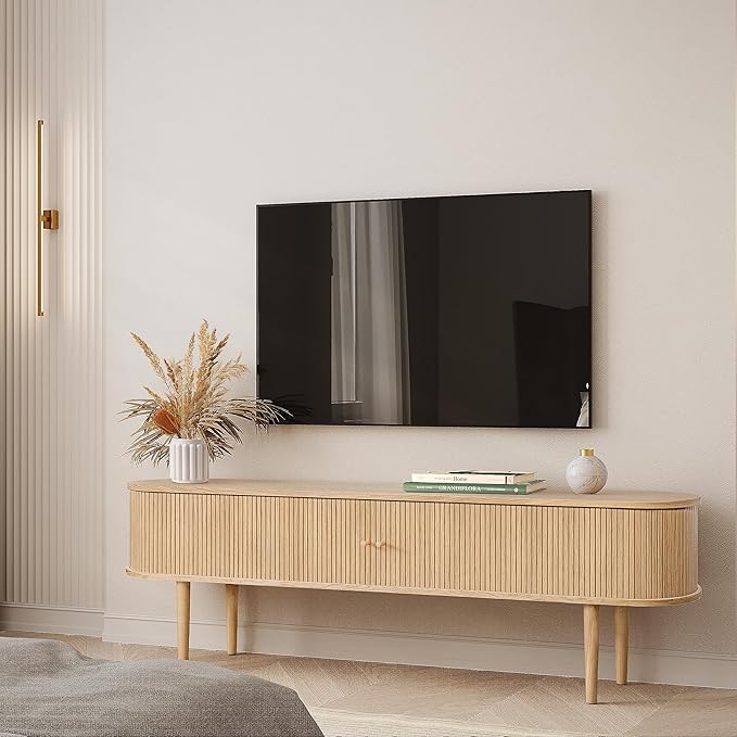 71’’ TV Stand with Storage and Shelves designed to fit 65’’ - 75’’ TVs. Wood Entertainment Center for Living Room and Bedroom, Media Console and Modern TV Console Table (Oak) - LeafyLoom