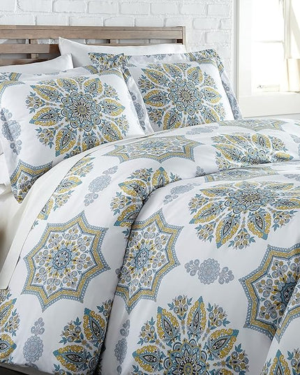 Southshore Fine Living, Inc. Oversized Full/Queen Comforter Bedding Set, Down Alternative Boho Bedspread, Paisley Floral Print Comforter, Full Size/Queen with 2 Matching Shams, Aqua on White - LeafyLoom