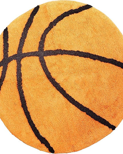 Hand Tufted Basketball Bedroom or Bathroom Rug - 25 in Round; 100% Cotton Kids Bathroom Mat; Decorative Kids Area Rug - LeafyLoom