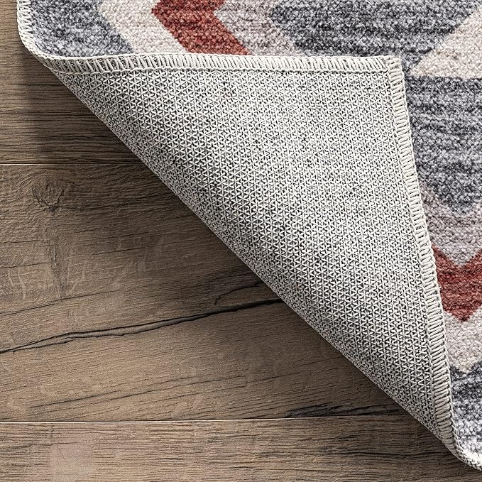 nuLOOM Jayde Machine Washable Southwestern Diamond Ultra Thin Area Rug, 4' x 6', Grey - LeafyLoom