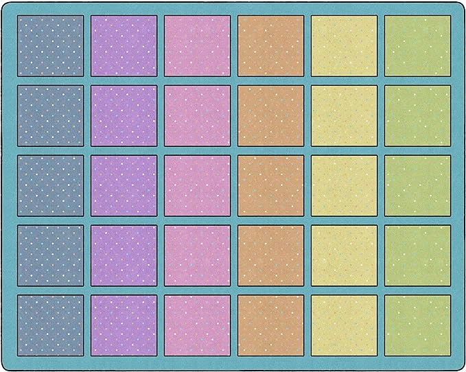 Flagship Carpets Happy Squares Educational Area Rug for Kids Room Seating Décor, Children's Classroom, Play Carpet for Teaching and Playroom, Seats 30, 10'6"x13'2", Blue & Multi Color - LeafyLoom