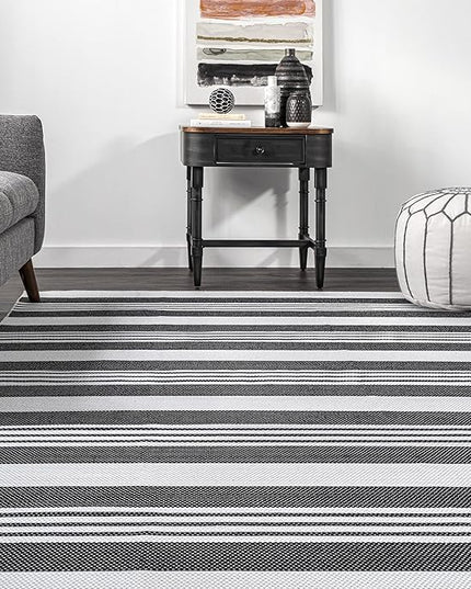 nuLOOM Lena Machine Washable Striped Ultra Thin Runner Rug, 2' 6" x 6', Grey - LeafyLoom