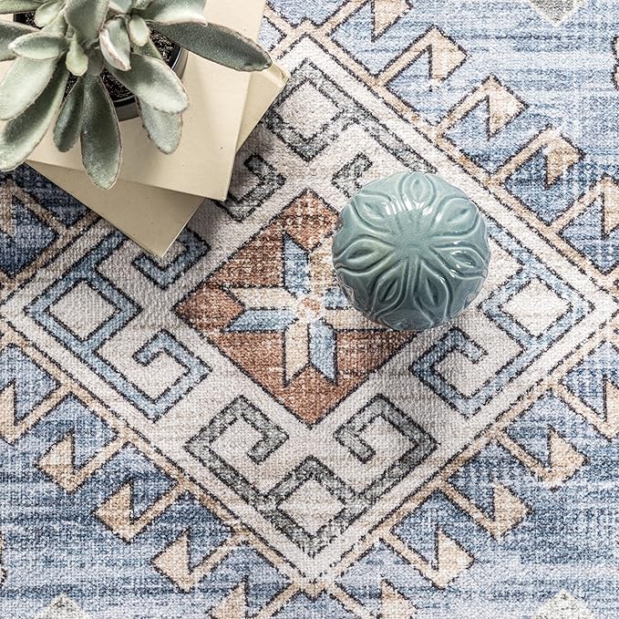 nuLOOM Elowyn Machine Washable Medallion Ultra Thin Area Rug, 5' x 8', Multi - LeafyLoom
