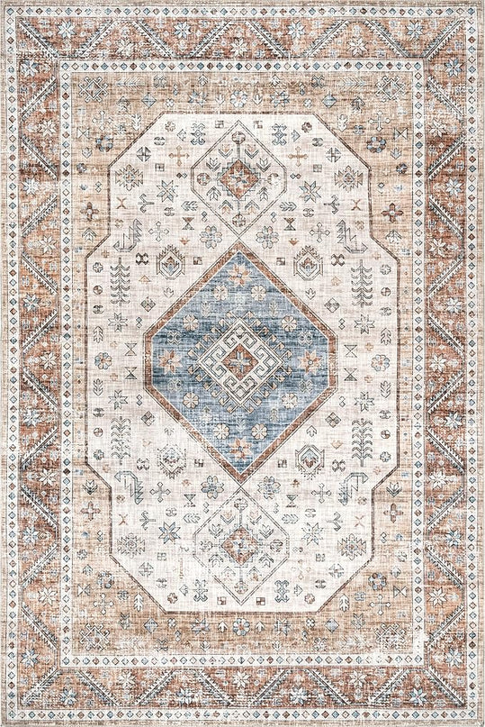 nuLOOM Elowyn Machine Washable Medallion Ultra Thin Area Rug, 5' x 8', Multi - LeafyLoom