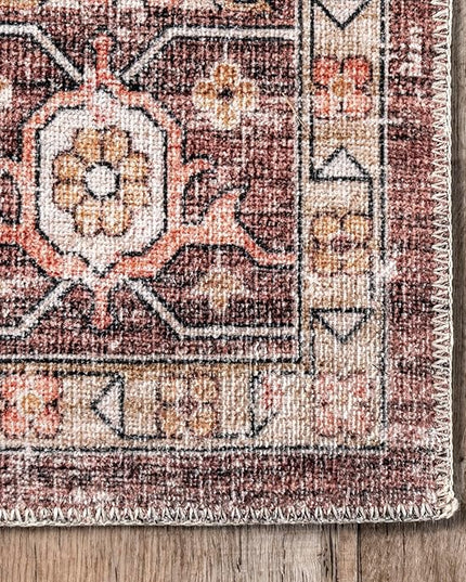 nuLOOM Emmy Faded Persian Machine Washable Ultra Thin Area Rug, 5' x 8', Red - LeafyLoom