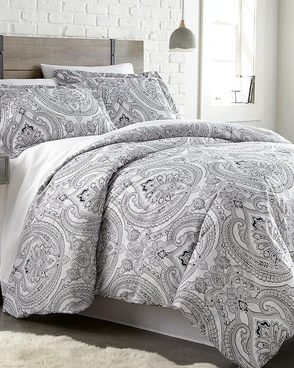 Southshore Fine Living, Inc. Oversized Twin Comforter Bedding Set, Down Alternative Boho Bedspread, Paisley Print Comforter, Twin or Twin XL Comforter with Matching Sham, Pure Melody Black - LeafyLoom