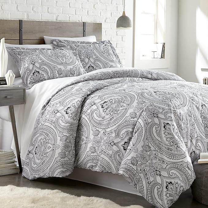 Southshore Fine Living, Inc. Oversized Twin Comforter Bedding Set, Down Alternative Boho Bedspread, Paisley Print Comforter, Twin or Twin XL Comforter with Matching Sham, Pure Melody Black - LeafyLoom