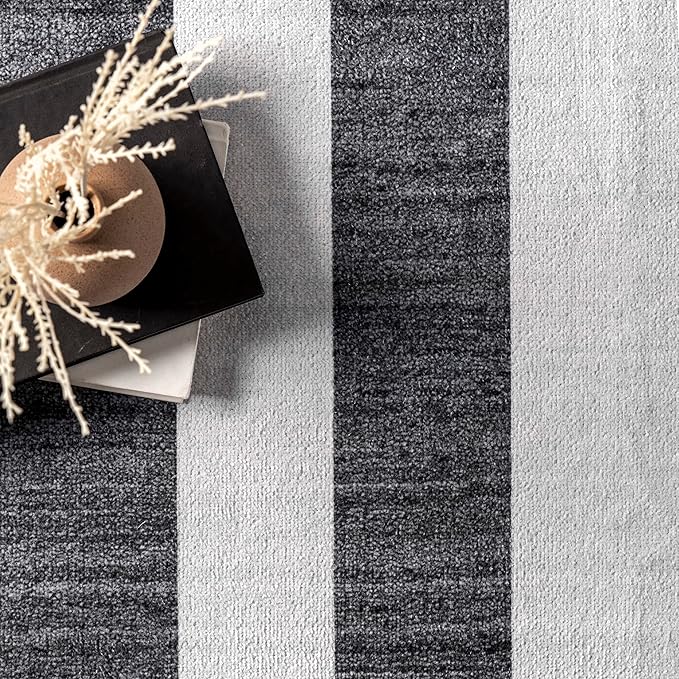 nuLOOM Sharri Modern Striped Machine Washable Ultra Thin Area Rug, 4' x 6', Grey - LeafyLoom