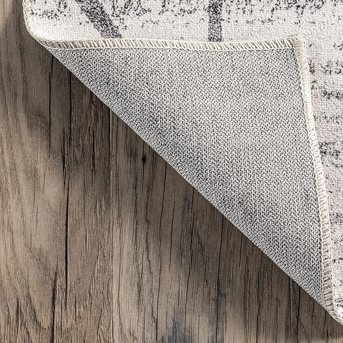 nuLOOM Lanette Abstract Leaves Machine Washable Ultra Thin Area Rug, 3' x 5', Light Grey - LeafyLoom
