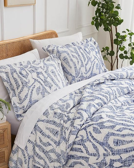 Southshore Fine Living, Inc. Oversized King Comforter Bedding Set, Down Alternative filling, modern Abstract bedding set, King/Cal King Comforter & Matching Shams, Blue Khari - LeafyLoom