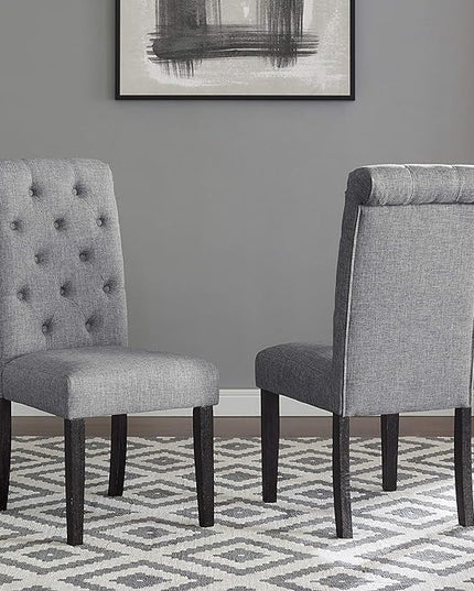 Roundhill Furniture Leviton Solid Wood Tufted Dining Chair, Set of 2, Gray - LeafyLoom