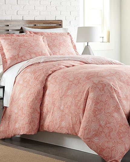 Southshore Fine Living, Inc. Oversized Twin Comforter Bedding Set, Down Alternative Paisley Bedspread, Reversible Print is 2 Colors in 1, Twin/Twin XL Comforter & Matching Sham, Coral/White - LeafyLoom