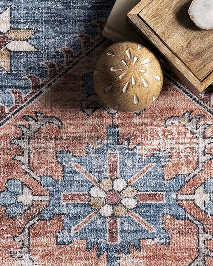 nuLOOM Zena Medallion Machine Washable Ultra Thin Area Rug, 5x8, Rust - LeafyLoom