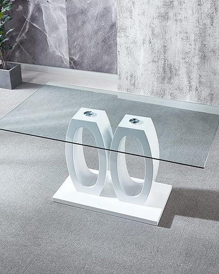 NicBex Modern Minimalist Rectangular Glass Dining Table Contemporary Double Pedestal Dining Table, Tempered Glass Top with MDF Base for Kitchen Dining Living Meeting Room Banquet Hall, White - LeafyLoom