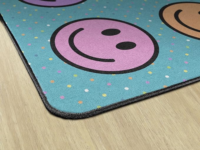 Flagship Carpets Smiley Seating (Seats 30) Classroom Area Rug or Educational Learning Mat, Kids Room or Playroom Carpet, 10'6" x 13'2", Blue/Multi - LeafyLoom
