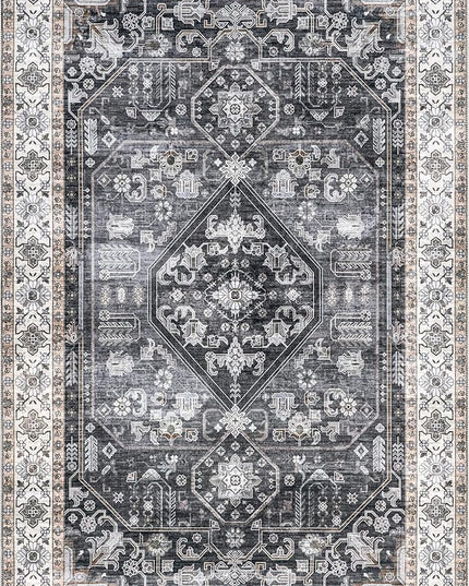 nuLOOM Devin Machine Washable Vintage Medallion Ultra Thin Area Rug, 8' x 10', Charcoal - LeafyLoom