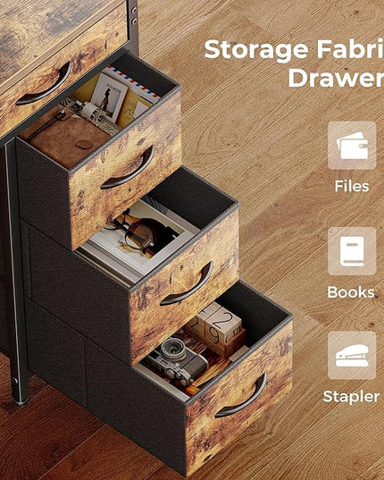 Gaming Desk with 6 Drawers, Computer Desk with LED Lights Power Outlets and Type-C, 47 Inch Office Desk with Storage, Monitor Stand, Writing Desk Work Desk for Home Office, Study, Rustic Brown - LeafyLoom