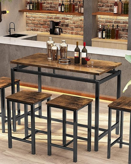 DKLGG Dinner Table Set for 4, Modern Kitchen Table and Chairs for 4 Wooden Top and Adjustable Metal Legs, Small Dining Room Table Set 5 Pieces Compact Design for Small Space - LeafyLoom