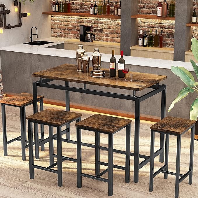 DKLGG Dinner Table Set for 4, Modern Kitchen Table and Chairs for 4 Wooden Top and Adjustable Metal Legs, Small Dining Room Table Set 5 Pieces Compact Design for Small Space - LeafyLoom