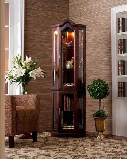 Home Decorators Collection Vitric Lighted Curio, 70" Hx21 Wx16 D, Mahogany - LeafyLoom
