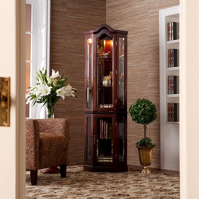 Home Decorators Collection Vitric Lighted Curio, 70" Hx21 Wx16 D, Mahogany - LeafyLoom