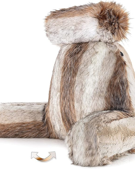 Husband Pillow XXL Rare Baby Coyote Fabulous Faux Fur Backrest, 2-Tone Reversible Double Sided Reading & Bed Rest Pillow with Arms & Neck Roll, Adjustable Memory Foam - Sit Up Extremely Comfy - LeafyLoom