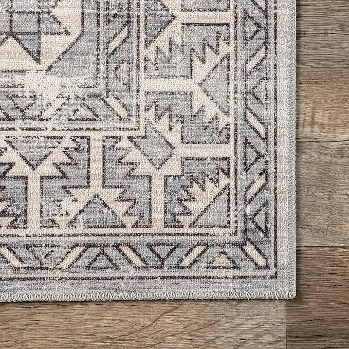 nuLOOM 4x6 Machine Washable Rain Haven Vintage Medallion Area Rug, Grey, Traditional Faded Design, Non-Slip Backing, Stain Resistant, For Bedroom, Dining Room, Living Room, Kitchen - LeafyLoom