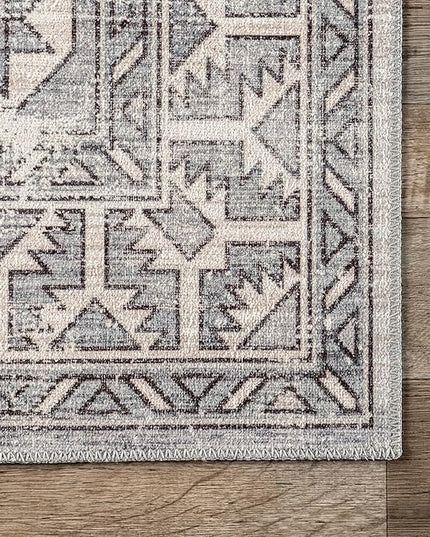 nuLOOM 8x10 Machine Washable Rain Haven Vintage Medallion Area Rug, Grey, Traditional Faded Design, Non-Slip Backing, Stain Resistant, For Bedroom, Dining Room, Living Room, Kitchen - LeafyLoom