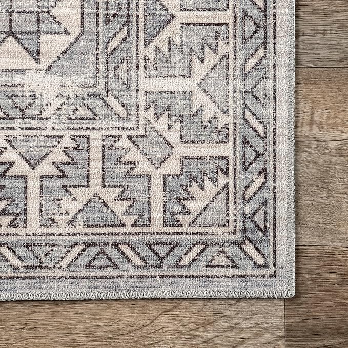 nuLOOM 8x10 Machine Washable Rain Haven Vintage Medallion Area Rug, Grey, Traditional Faded Design, Non-Slip Backing, Stain Resistant, For Bedroom, Dining Room, Living Room, Kitchen - LeafyLoom