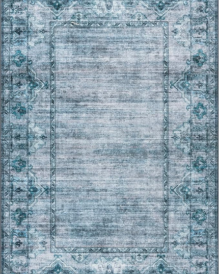 nuLOOM Eveline Distressed Persian Machine Washable Ultra Thin Area Rug, 4' x 6', Blue - LeafyLoom