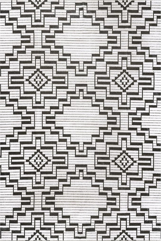 nuLOOM Tashia Modern Geometric Machine Washable Ultra Thin Area Rug, 8' x 10', Charcoal - LeafyLoom