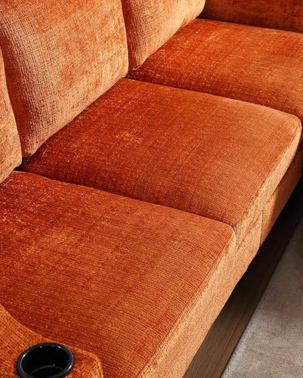 Convertible Sectional Sofa with Movable Storage Ottoman and Cupholders, 3 Seater L-Shaped Corner Couch,Chenille Upholstered Furniture w/Detachable Thicked Cushions for Living Room, Small Space - LeafyLoom
