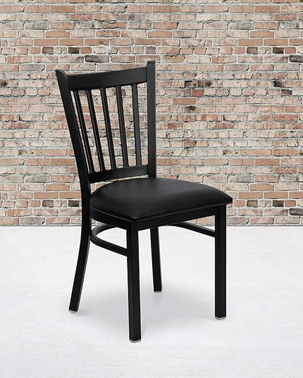 Flash Furniture Hercules Series Vertical Back Metal Restaurant Chairs, Upholstered Armless Dining Chairs for Restaurants/Kitchens, Set of 2, Black - LeafyLoom