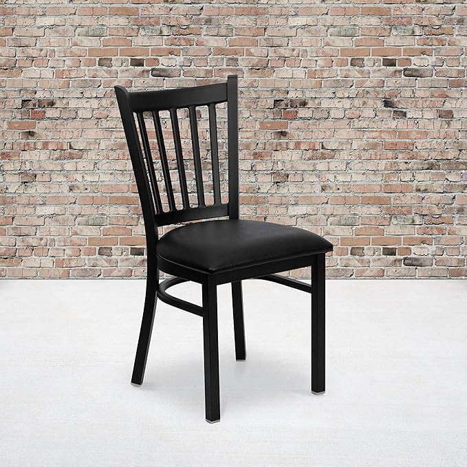 Flash Furniture Hercules Series Vertical Back Metal Restaurant Chairs, Upholstered Armless Dining Chairs for Restaurants/Kitchens, Set of 2, Black - LeafyLoom