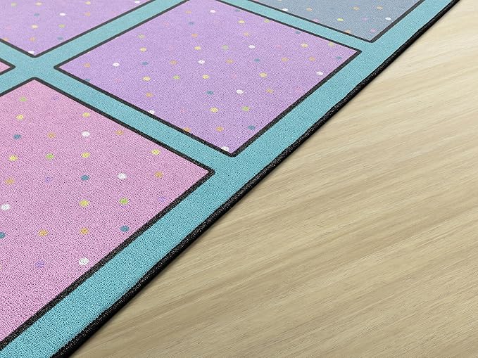 Flagship Carpets Happy Squares Educational Area Rug for Kids Room Seating Décor, Children's Classroom, Play Carpet for Teaching and Playroom, Seats 24, 7'6"x12', Blue & Multi Color - LeafyLoom