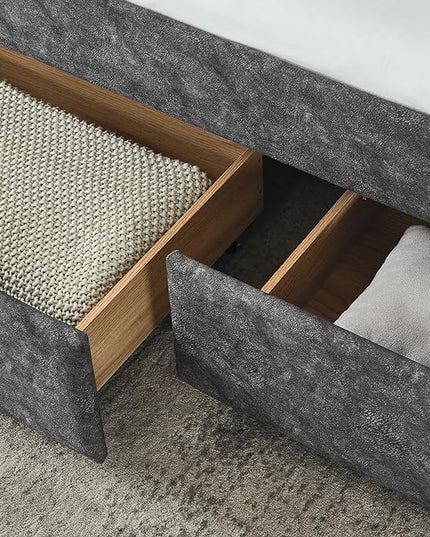 Queen Size Upholstered Daybed with Two Storage Drawers, Tufted Sofa Bed w/Waved Shape Arms, for Bedroom Living Room, No Box Spring Needed & Space-Saving Design, Grey - LeafyLoom