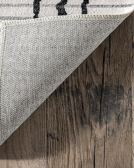nuLOOM Leo Geometric Striped Machine Washable Ultra Thin Area Rug, 4' x 6', Ivory - LeafyLoom