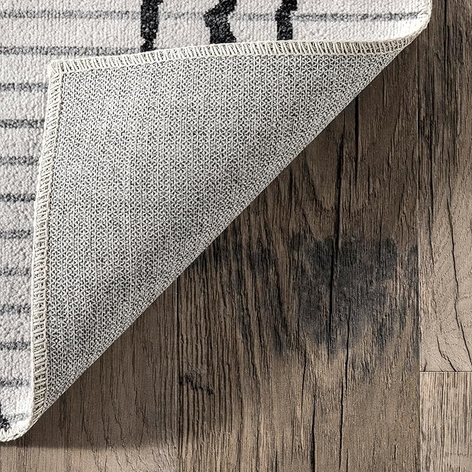 nuLOOM Leo Geometric Striped Machine Washable Ultra Thin Area Rug, 8' x 10', Ivory - LeafyLoom
