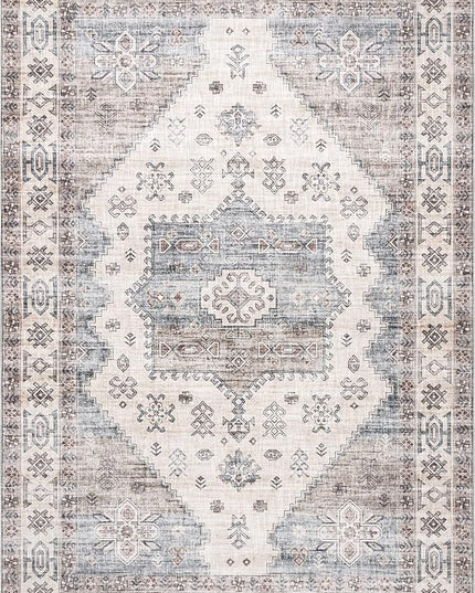 nuLOOM Emani Machine Washable Medallion Ultra Thin Area Rug, 8' x 10', Beige - LeafyLoom
