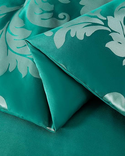 Chezmoi Collection 7-Piece Jacquard Floral Comforter Set (King, Green/Silver) - LeafyLoom