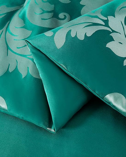 Chezmoi Collection 7-Piece Jacquard Floral Comforter Set (California King, Green/Silver) - LeafyLoom