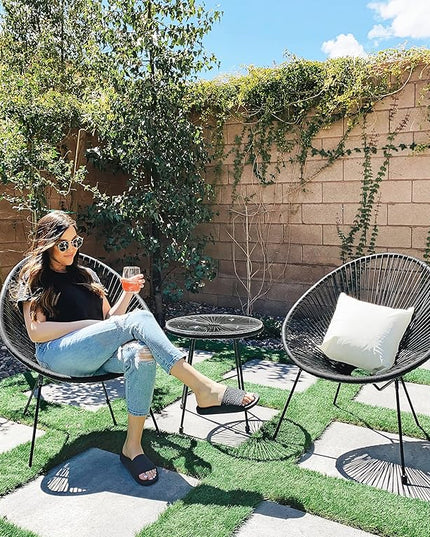 SONGMICS 3-Piece Outdoor Seating Acapulco Chair, Modern Patio Furniture Set, Glass Top Table and 2 Chairs, Indoor and Outdoor Conversation Bistro Set, Ink Black UGGF011B01 - LeafyLoom