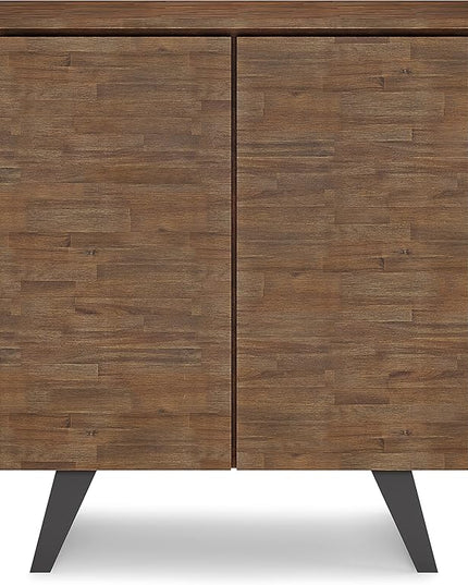 SIMPLIHOME Lowry SOLID ACACIA WOOD and Metal 39 Inch Wide Modern Industrial Medium Storage Cabinet in Rustic Natural Aged Brown, For the Living Room, Entryway and Family Room - LeafyLoom