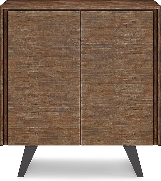 SIMPLIHOME Lowry SOLID ACACIA WOOD and Metal 39 Inch Wide Modern Industrial Medium Storage Cabinet in Rustic Natural Aged Brown, For the Living Room, Entryway and Family Room - LeafyLoom