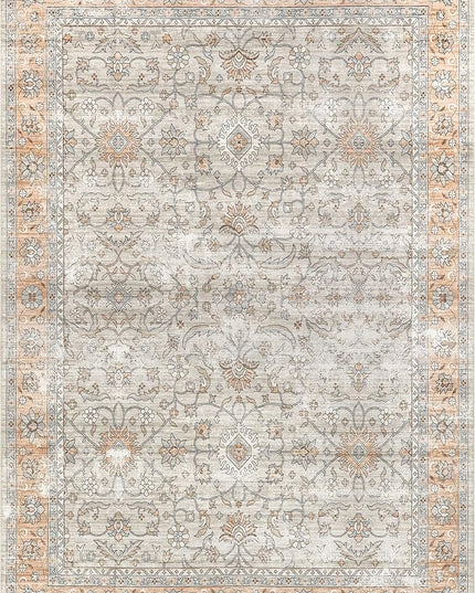 nuLOOM Marlena Faded Floral Machine Washable Ultra Thin Area Rug, 5' x 8', Peach - LeafyLoom