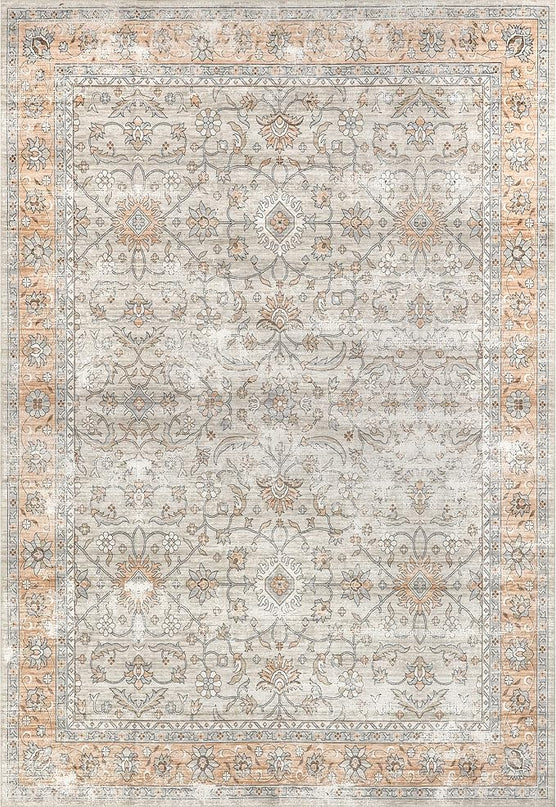 nuLOOM Marlena Faded Floral Machine Washable Ultra Thin Area Rug, 8' x 10', Peach - LeafyLoom
