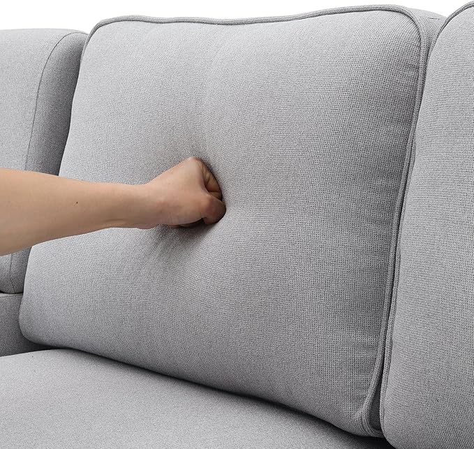104" Modern Sofa, 4-seat Couch with Armrest Pockets and 4 Pillows for Living Room, Apartment, 104inch, Light Gray - LeafyLoom