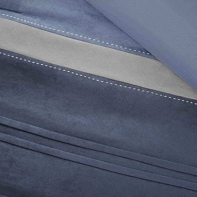 Madison Park Cozy Comforter Set Casual Modern Design - All Season Bedding, Matching Bed Skirt, Decorative Pillows, Collins, Suede Blue Grey King(104"x92") 7 Piece - LeafyLoom
