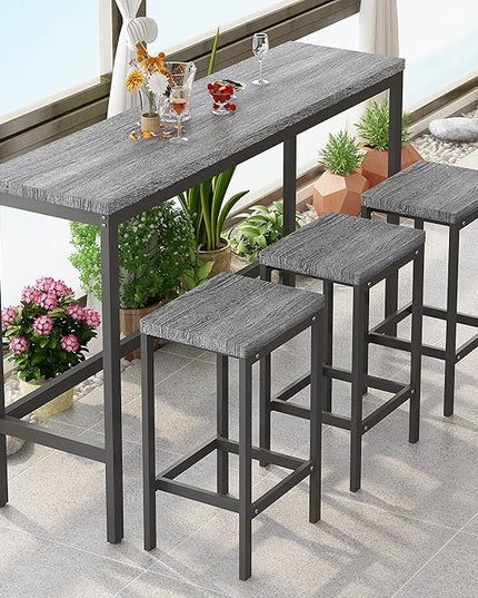 NicBex Kitchen Table Set Dining Room Table Set Modern Design Kitchen Dining Table, Pub Table, Long Dining Table Set with 3 Stools for Kitchen, Apartment, Easy Assembly, Gray - LeafyLoom